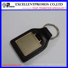 High Quality Simple Elongated Black Leather Metal Keychain (EP-K573024)